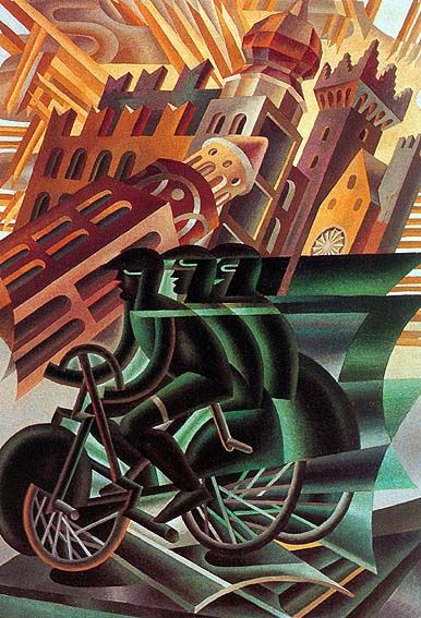 386x567 Fortunato Depero, Il Ciclista Attraversa La Citta, 1945 {Group - Futurist Painting