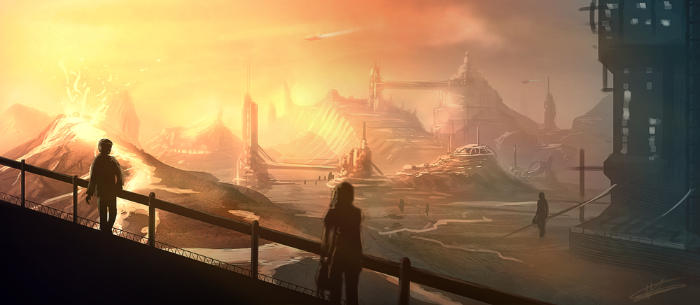 1000x436 Speed Painting Futuristic Lava Industries By Natmonney - Futuristic Landscape Painting