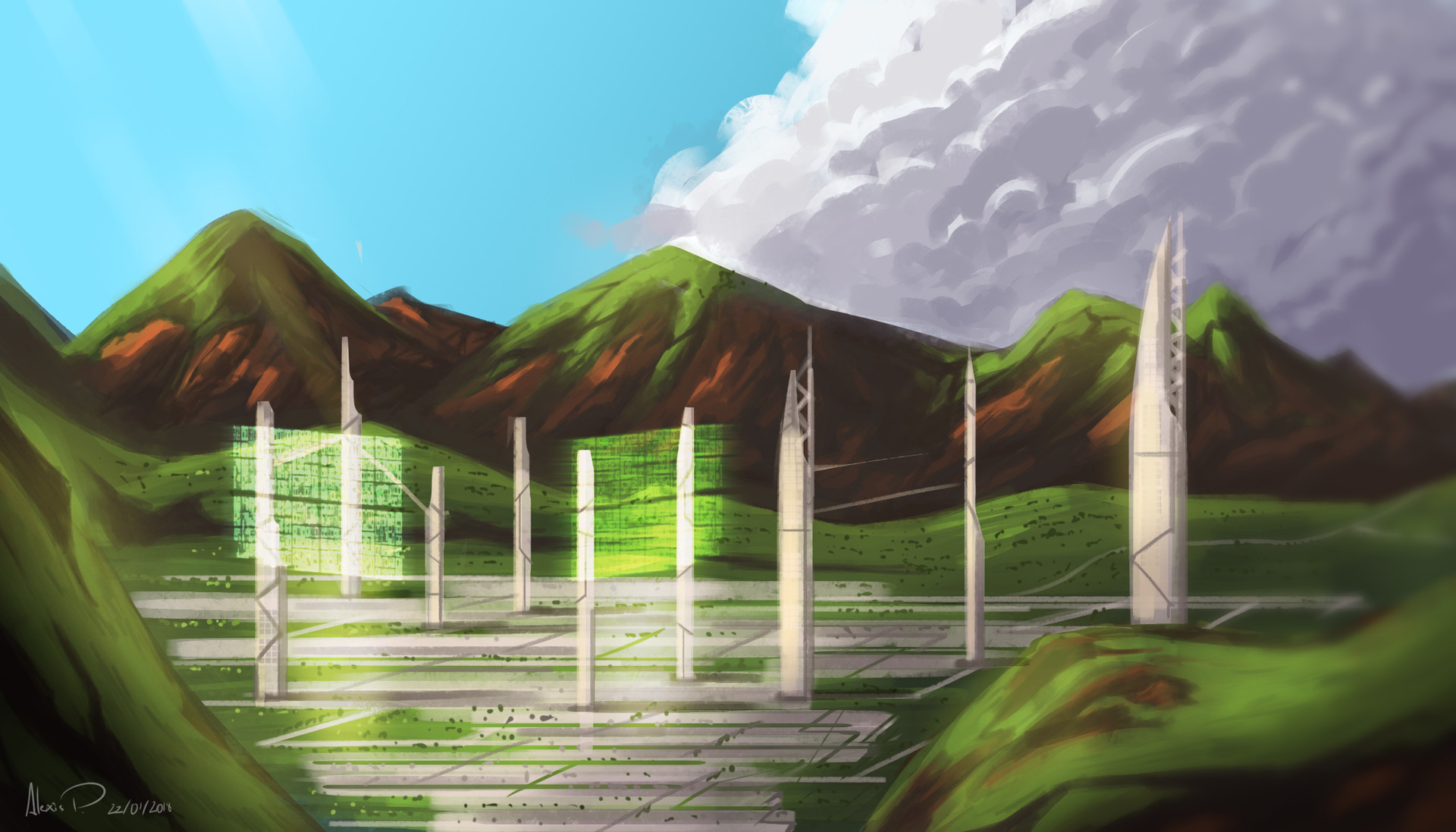 1920x1097 Alexis Portugal - Futuristic Landscape Painting