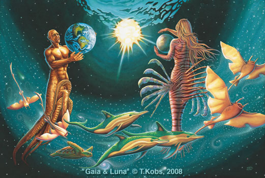 521x350 Gaia And Luna Surreal Sci Fi Fantasy Painting - Gaia Painting