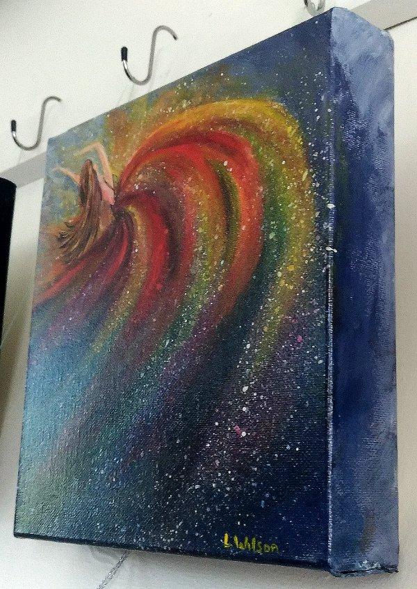 600x846 Galaxy Fire Girl, Painting By Laura Wilson, Gold Star Work - Galaxy Acrylic Painting