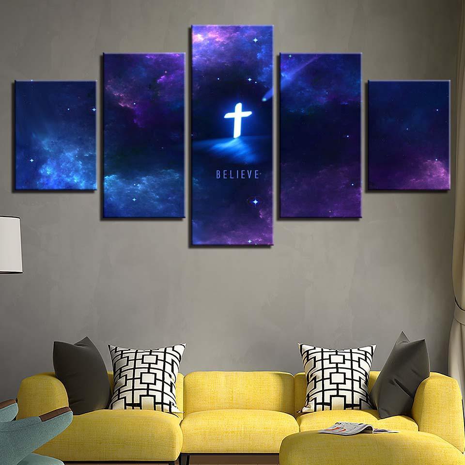 960x960 Framed 5 Piece Galaxy Cross Canvas Wall Art Paintings For Sale - Galaxy Canvas Painting