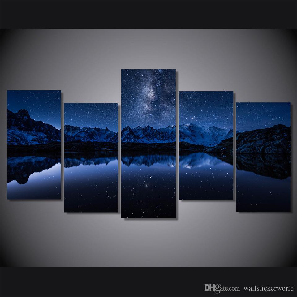 960x960 Framed Printed Lake Mountain Galaxy Painting Canvas Print Room - Galaxy Canvas Painting