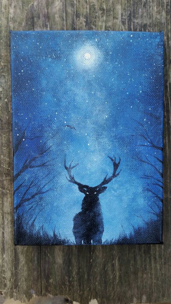 570x1013 Original Deer Painting Galaxy Canvas Painting Space Canvas - Galaxy Canvas Painting