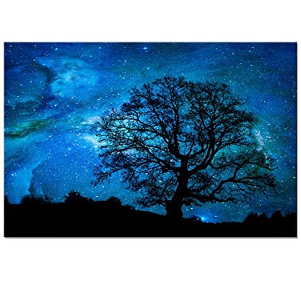 425x425 Starry Night Canvas Wall Art Black Tree Galaxy - Galaxy Canvas Painting