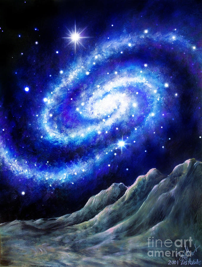 681x900 Blue Galaxy And Alien Planet Painting By Sofia Metal Queen - Galaxy Painting