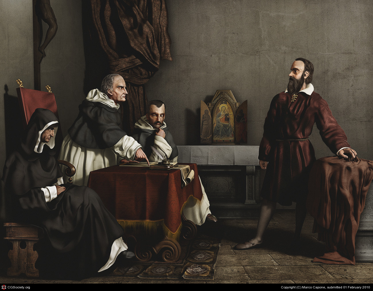 1300x1014 Galileo Facing The Roman Inquisition By Marco Capone 3d Cgsociety - Galileo Painting