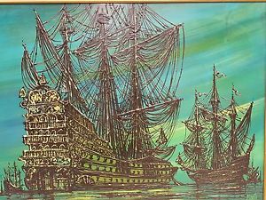 300x225 Iconic Huge Oil Painting Spanish Frigate Signed Monti ~ 48 X 36 - Galleon Painting