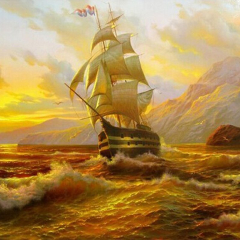 800x800 Pictures By Numbers 5d Diamond Embroidery Cross Stitch Sunset - Galleon Painting