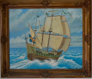 300x258 Swedish 17th Century Galleon Queen Kristina Ship Large Oil - Galleon Painting