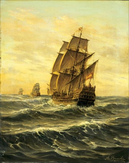 434x550 Three Spanish Galleons - Galleon Painting