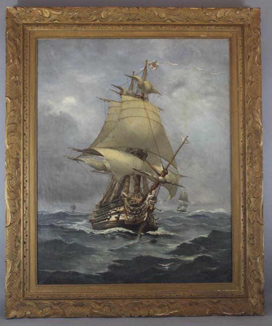 550x660 Large Antique Paul Louis Maritime Oil Painting, French Galleon - Galleon Ship Painting