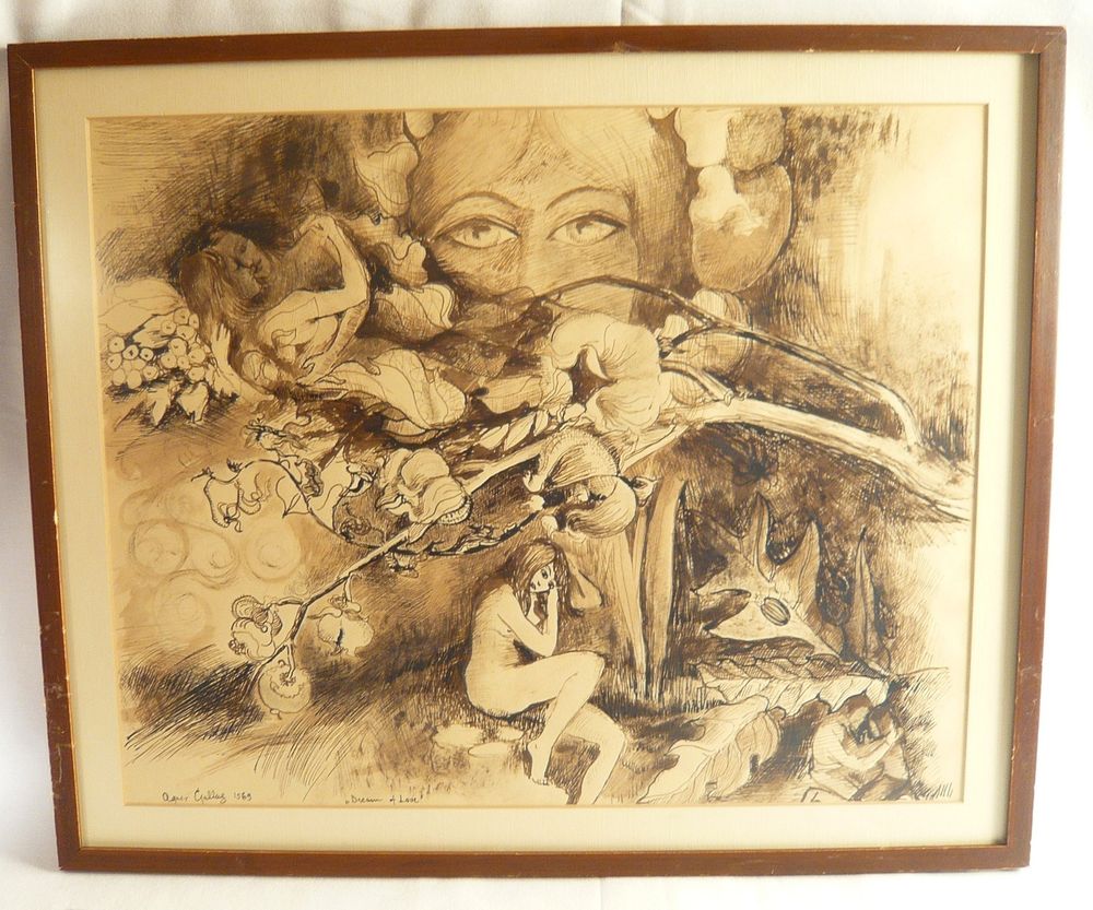 1000x833 Original Agnes Gallus Signed Ink Wash Painting Picture Listed - Gallus Painting