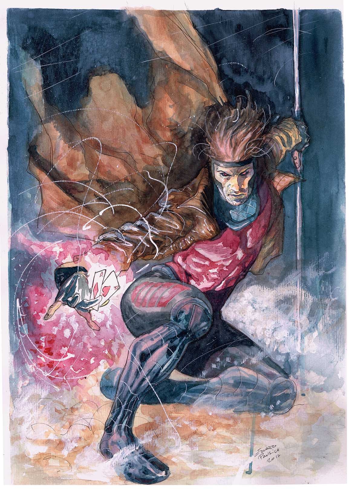 1174x1633 Gambit Watercolor Commission Sample - Gambit Painting