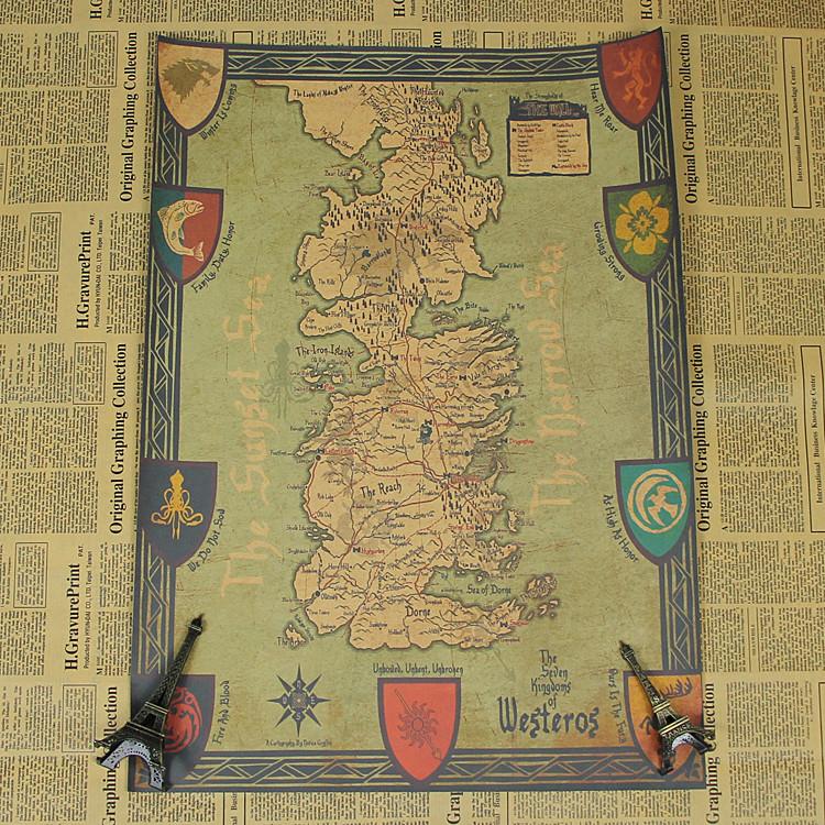 750x750 Game Of Thrones Retro World Map Kraft Paper Movie Poster Vintage - Game Of Thrones Map Painting