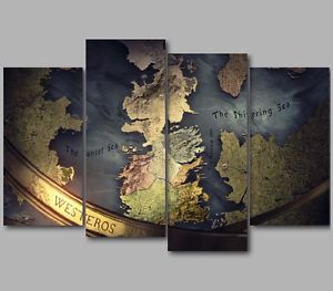 300x263 Xl A Game Of Thrones Intro Map Of Westeros 4 Panel Split Canvas - Game Of Thrones Map Painting