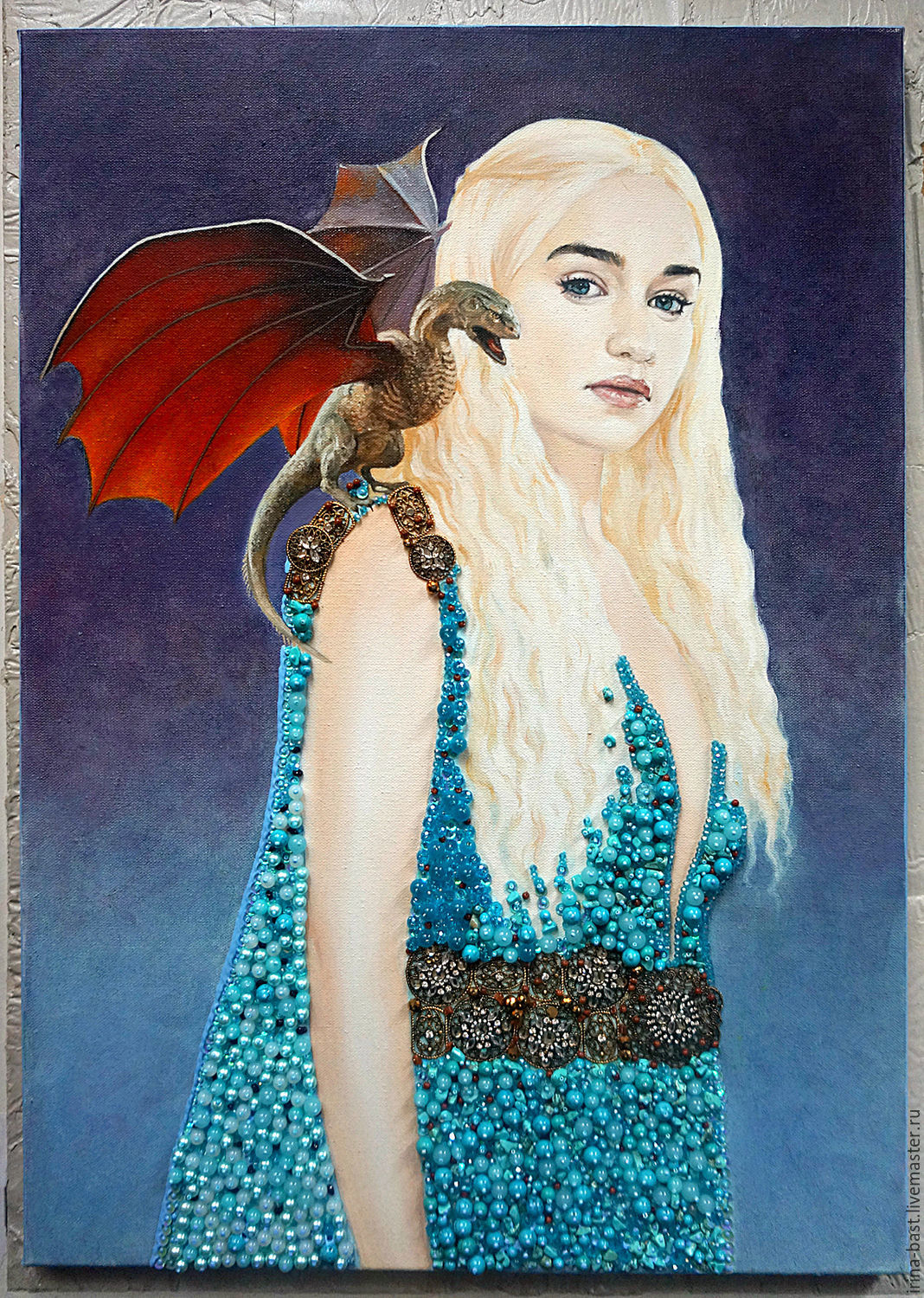 1068x1500 Oil Painting On Canvas Daenerys And The Dragon, The Game - Game Of Thrones Oil Painting