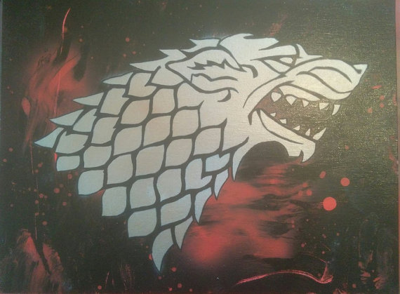 570x419 Items Similar To Stark House Direwolf - Game Of Thrones Painting
