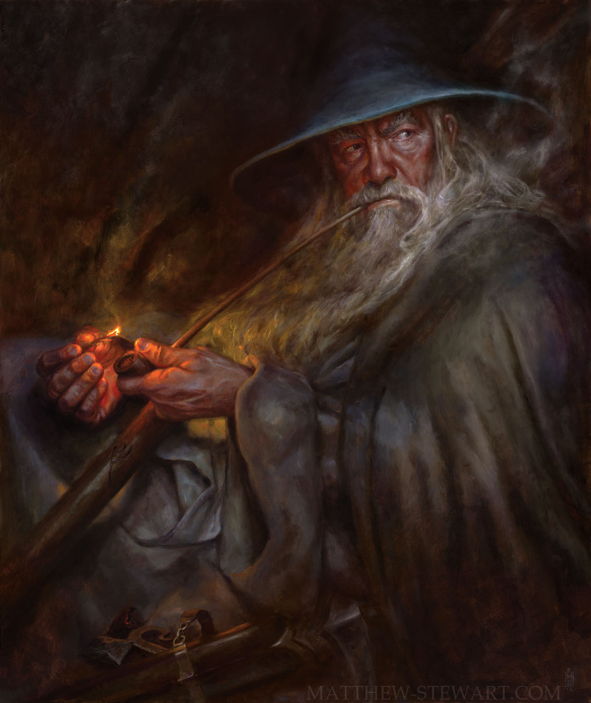 1212x1440 Matthew Stewart Illustration Gandalf A Light In The Dark - Gandalf Painting