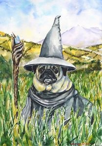 209x300 Pug Gandalf Print Of The Original Watercolor Painting Art Cute - Gandalf Painting