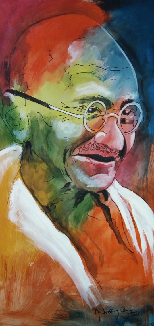 542x1143 Gandhi By Artist Vignesh Kumar Figurative Art Acrylic Paintings - Gandhi Painting