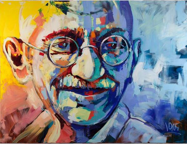 598x463 Justpaintings On Twitter By Voka - Gandhi Painting