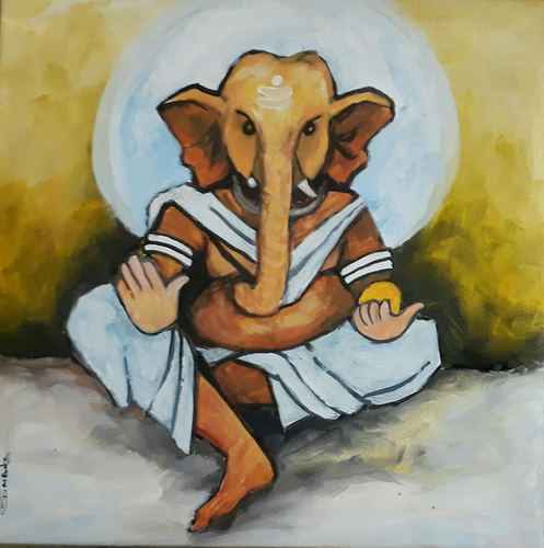 497x500 Ganesha Oil Painting, Tel Ki Chitrakariyan, - Ganesh Oil Painting