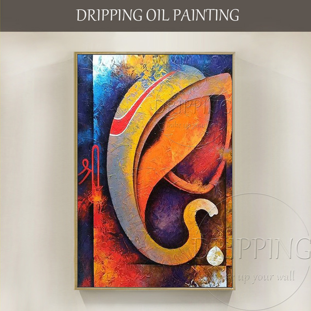 640x640 Gifted Artist Pure Handmade Textured Ganesh Knife Oil Painting - Ganesh Oil Painting