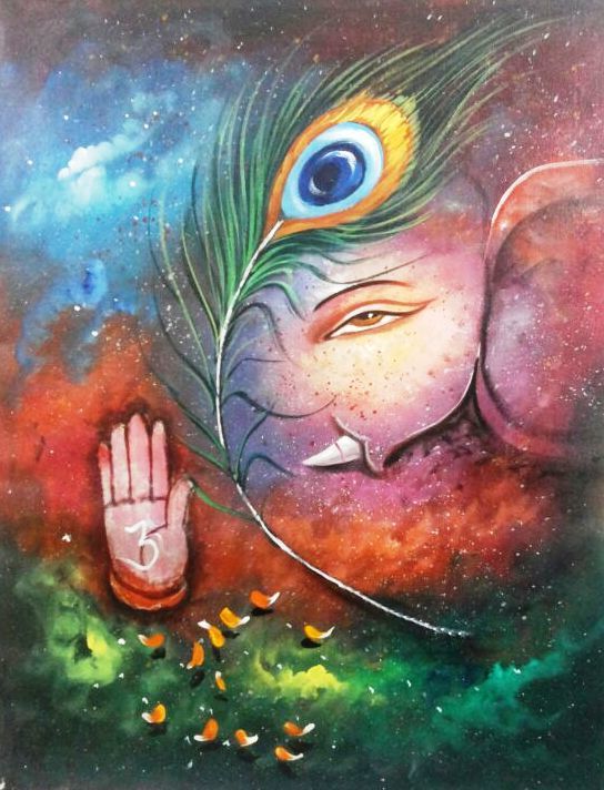 544x712 Krishna Ganesh - Ganesh Painting