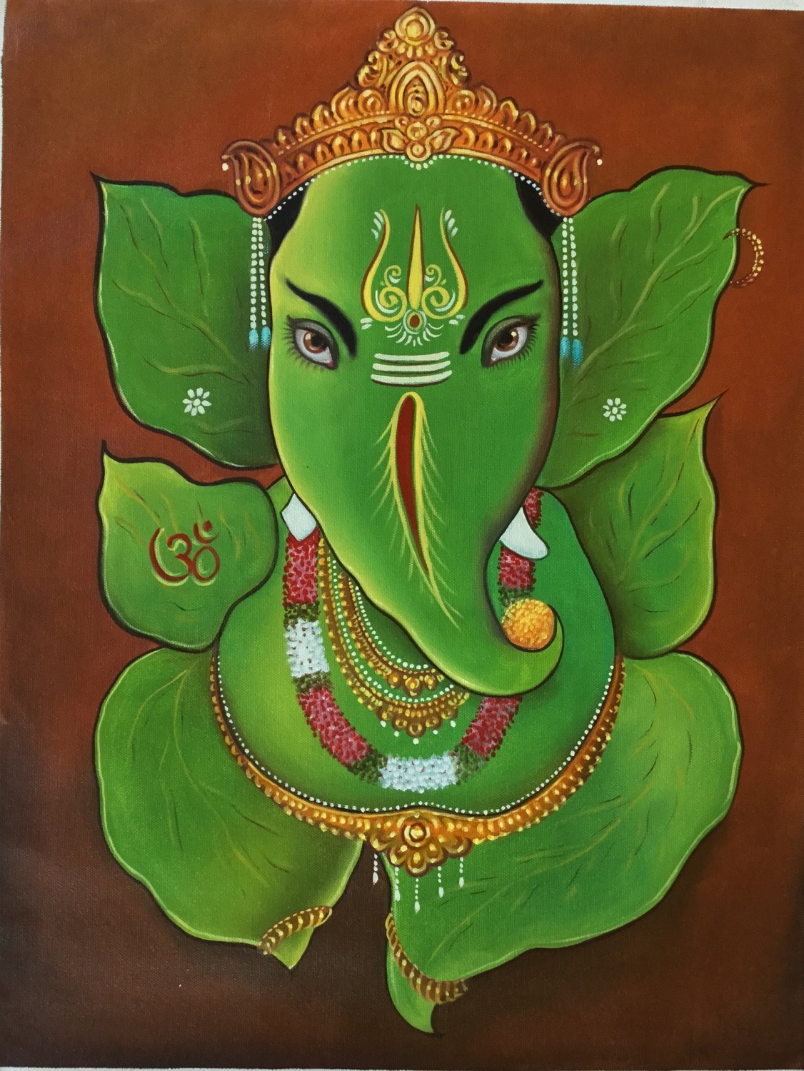 1126x1500 Leaf Ganesh Painting Handmade Oil On Canvas Indian God Ganesha - Ganesh Painting