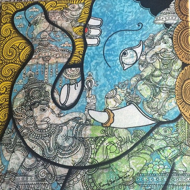 641x643 Lord Ganesh By Artist Ramesh Gorjala Religious Art Acrylic - Ganesh Painting