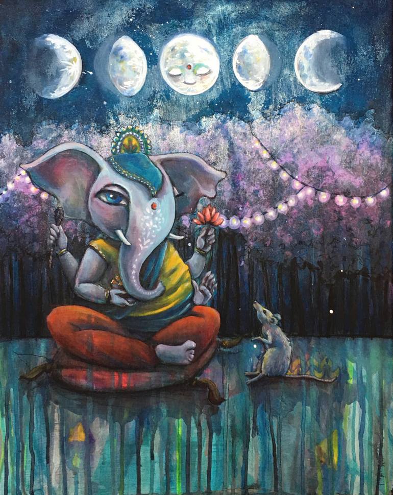770x969 Saatchi Art Chandra Amp Ganesh Painting By Therese Tucker - Ganesh Painting