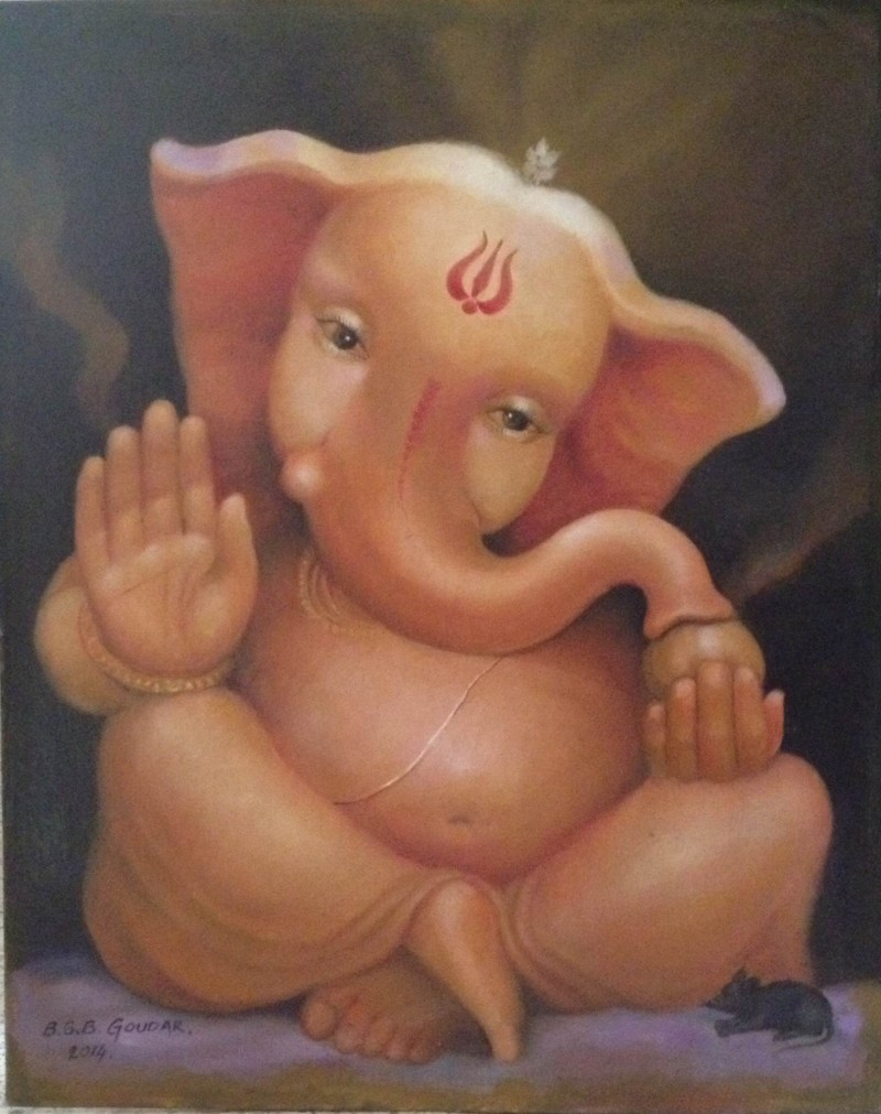 800x1011 Bala Ganesh By Artist B S B Goudar Religious Art Oil Paintings - Ganesh Painting