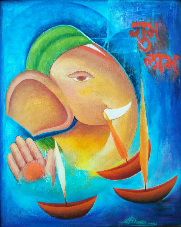 718x900 Ganesh Painting By Artist A.b. Kaser - Ganesh Painting