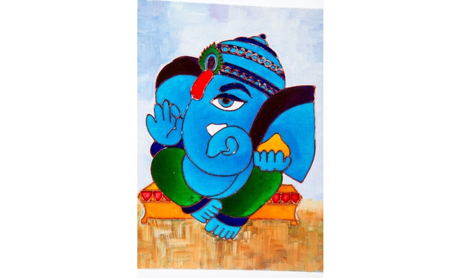 660x400 Glass Colour Painted Ganesha - Ganesh Painting For Kids