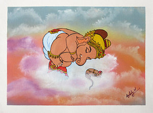 300x222 Baby Ganesh Sleeping Painting By Ambily N - Ganesh Painting For Kids