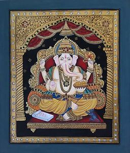 256x300 Tanjore Ganesh Painting Handmade South Indian Religious Thanjavur - Ganesh Painting Images