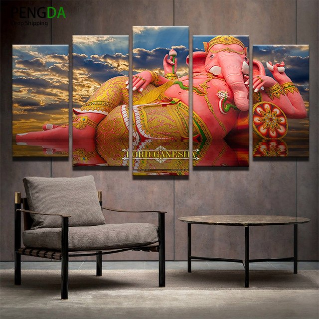 640x640 Wall Art Canvas Painting Frame Home Decor Poster 5 Pieces India - Ganesh Painting Modern