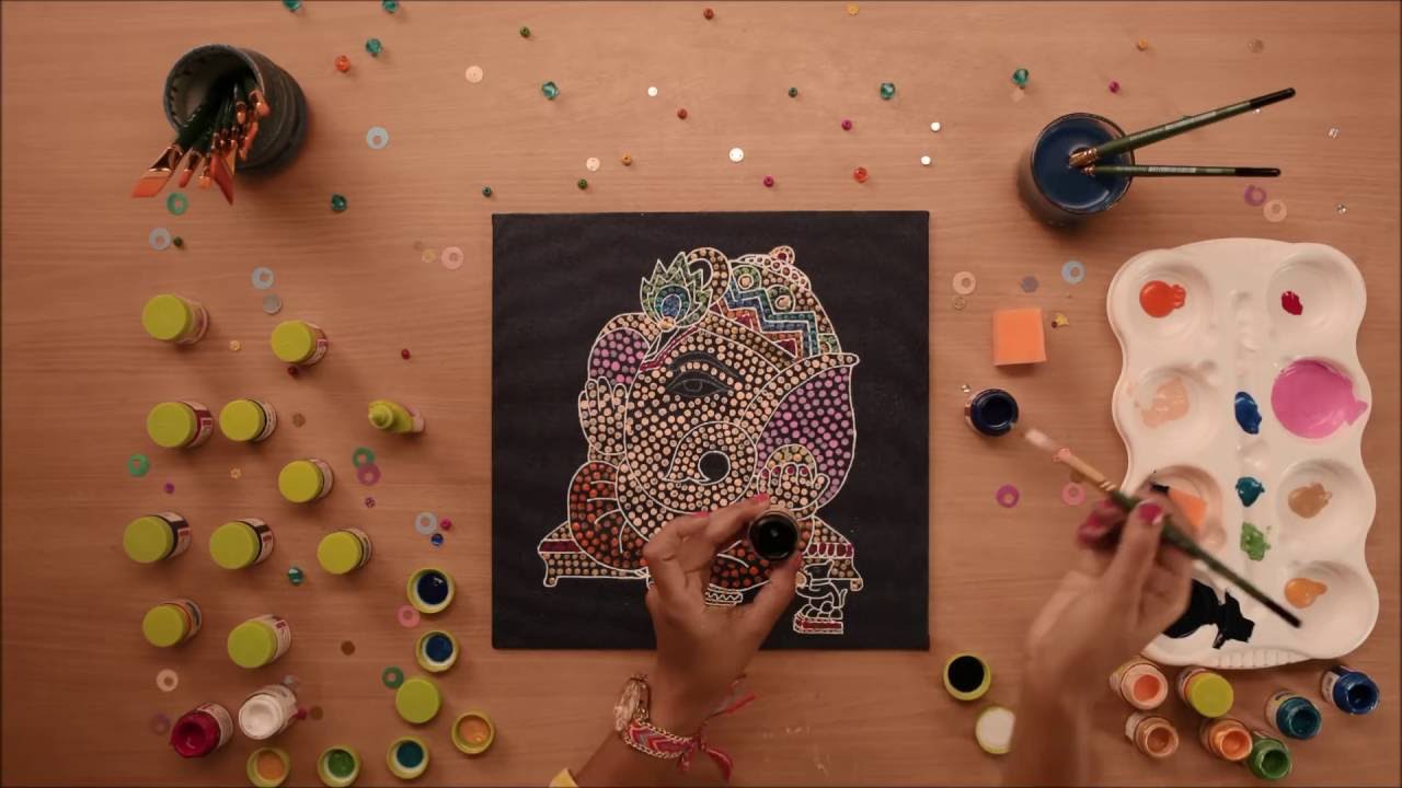 1280x720 Ganesha Painting On Canvas Aboriginal Art By Hobby Ideas - Ganesh Painting On Canvas