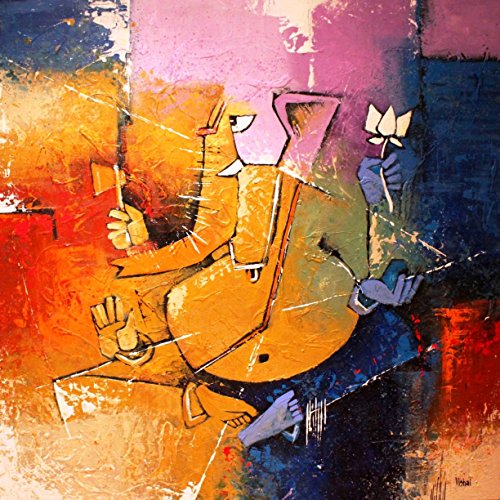 500x500 Lord Ganesha (Ganesh ) Artistic Painting On Canvas In Tri Colours - Ganesh Painting On Canvas