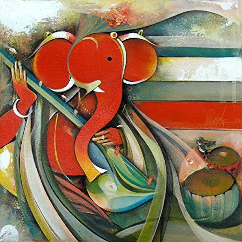 500x500 Lord Ganesha (Ganesh ) Painting On Canvas In Tri Colours Size - Ganesh Painting On Canvas