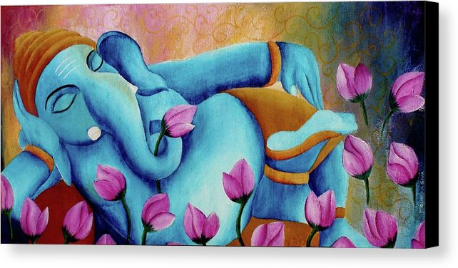 642x376 Original Colorful Bold Vibrant And Textured Sleeping Ganesha - Ganesh Painting On Canvas
