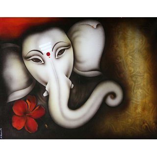 320x320 Buy Lord Ganesha Face Painting Canvas Wall Art With Hibiscus - Ganesh Painting Wall Canvas