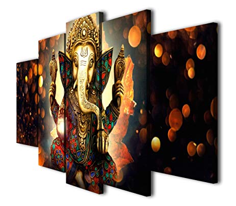 463x405 Hq Art 5 Pcs Hindu God Ganesha Painting Printed Canvas - Ganesh Painting Wall Canvas