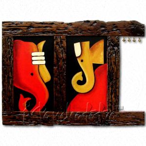 300x300 Buy Abstract Wood Mural With Hand Painting Of Ganesh Ji Online - Ganesha Abstract Painting
