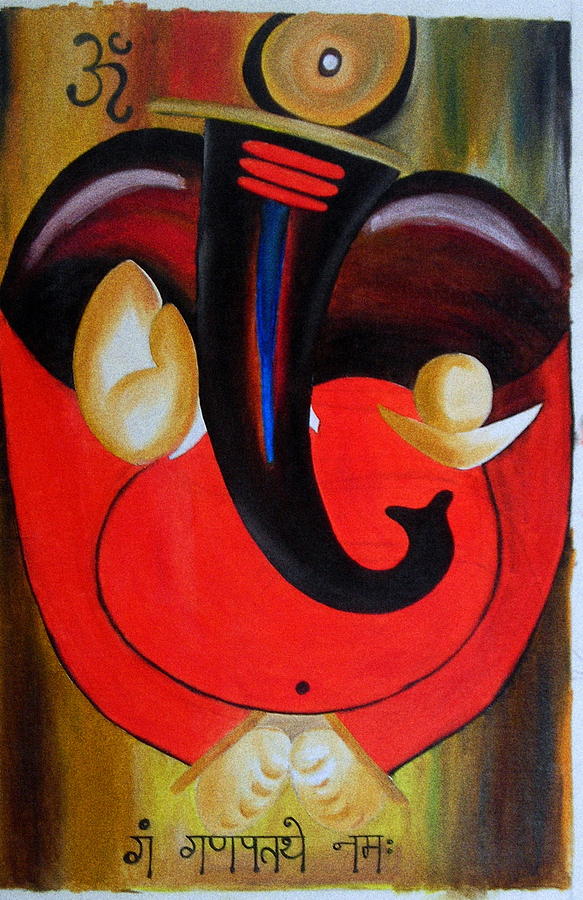 583x900 Abstract Ganesh Paintnig Painting By Kavitha Unachigi - Ganesha Abstract Painting