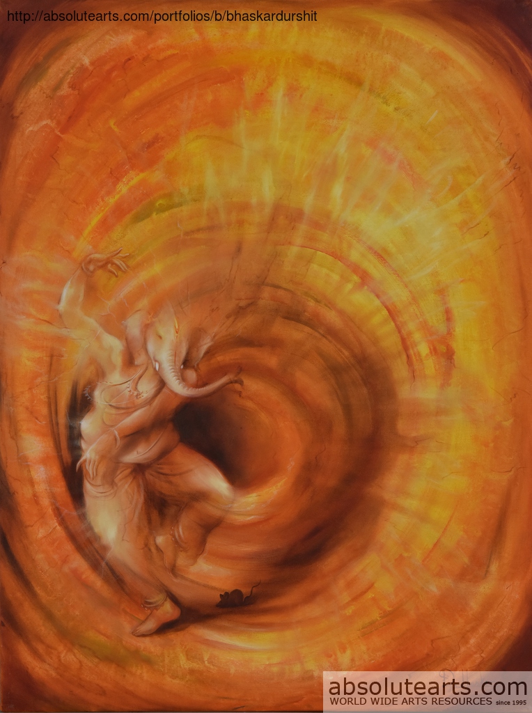 764x1024 Durshit Bhaskar Artwork Ganesha Sarvadevatman Original Painting - Ganesha Art Painting