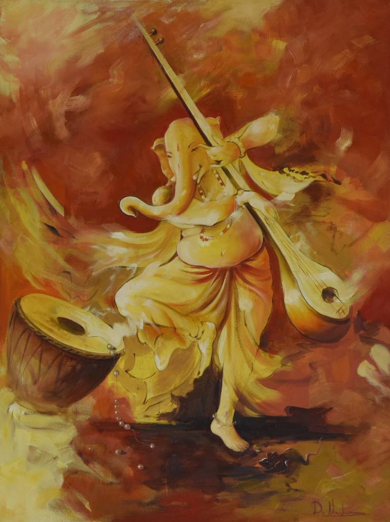 770x1029 Saatchi Art Musician Ganesha Painting By Durshit Bhaskar - Ganesha Art Painting