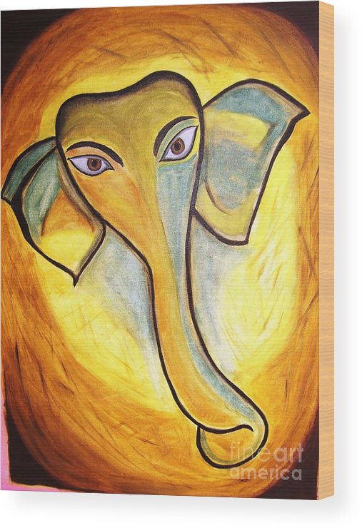 507x740 Ganesha Oil Painting On Canvas Wood Print By Purnima Jain - Ganesha Oil Painting On Canvas