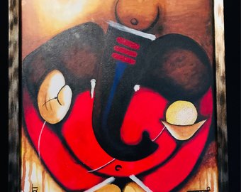 340x270 Ganesha Oil Painting On Canvas - Ganesha Oil Painting On Canvas